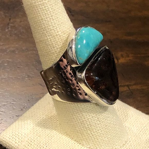JAY KING Desert Rose Trading Company Turquoise Amber Sterling Silver Ring 8-3/4 - Picture 10 of 16